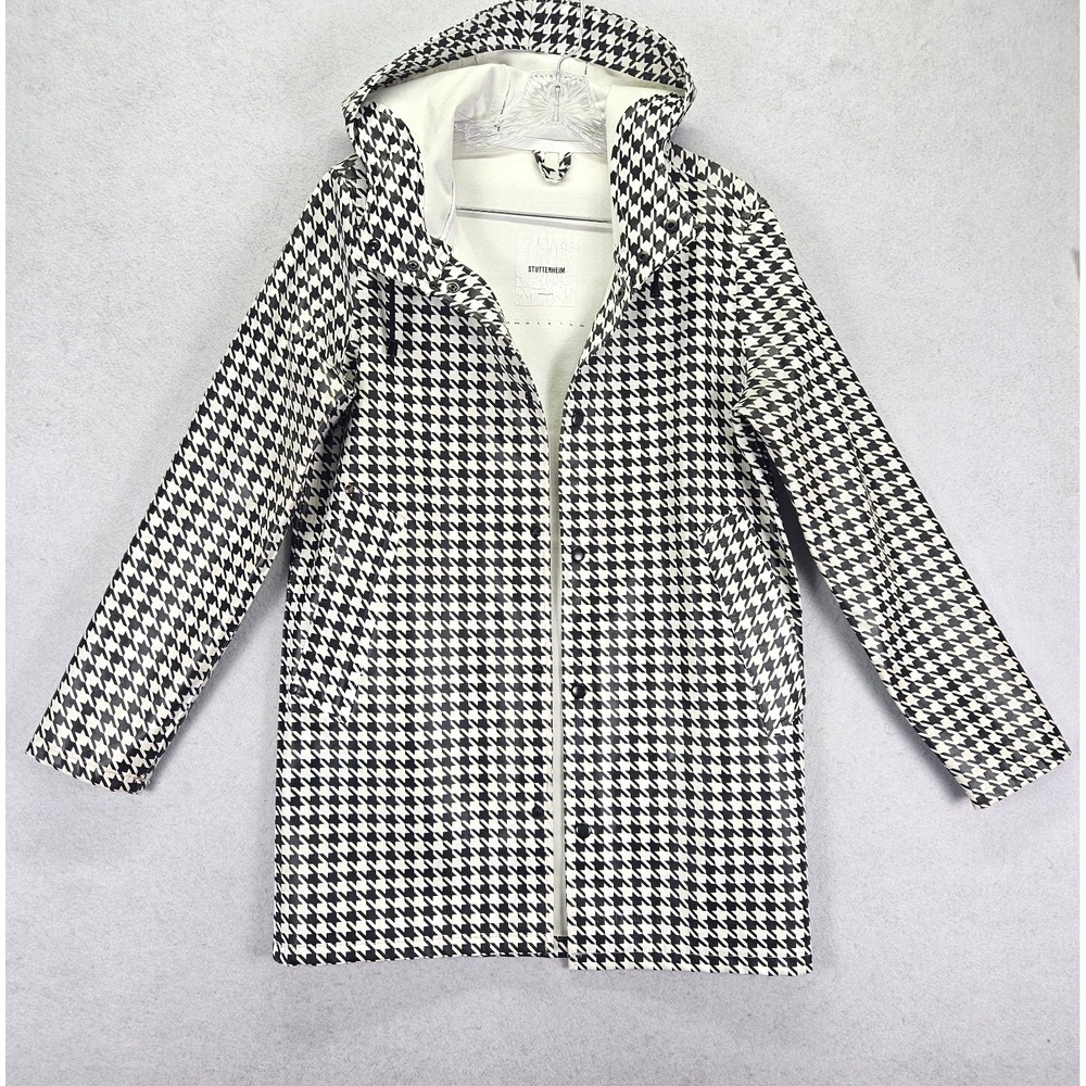 Stutterheim Women Rubberized Cotton Stockholm Houndstooth Raincoat XS Black